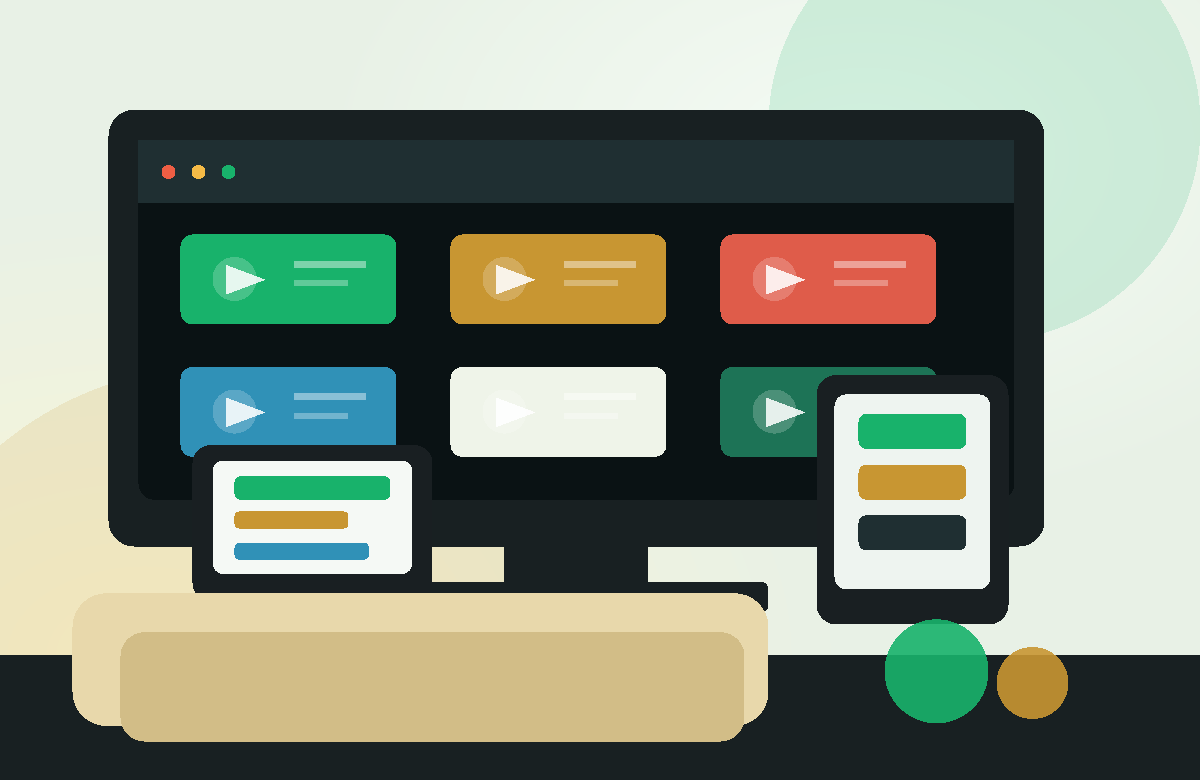 A modern IPTV streaming dashboard displayed across Smart TV, Firestick, Android TV, and mobile devices